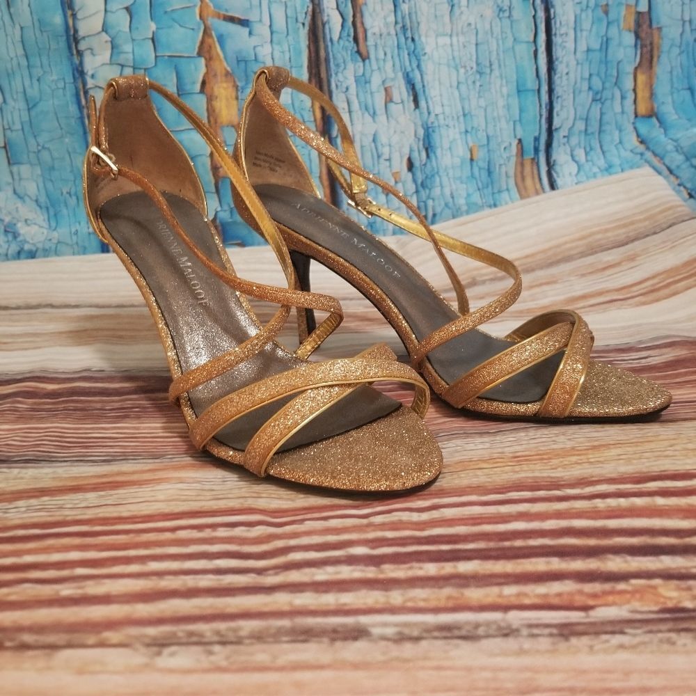 ADRIENNE Maloof Gold Glitter Strappy Dress Sandals